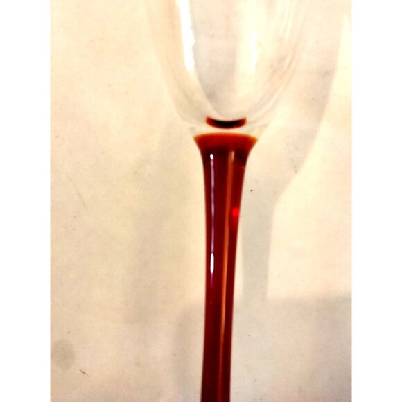 Clear Ruby Red Champagne Flute Tall Stem Fluted Glass Holiday Christmas Wedding - Picture 4 of 7